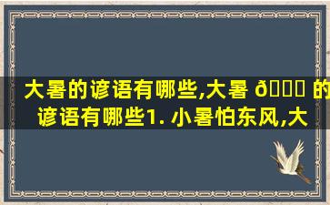 大暑的谚语有哪些,大暑 🐒 的谚语有哪些1. 小暑怕东风,大暑怕红霞是什么意思